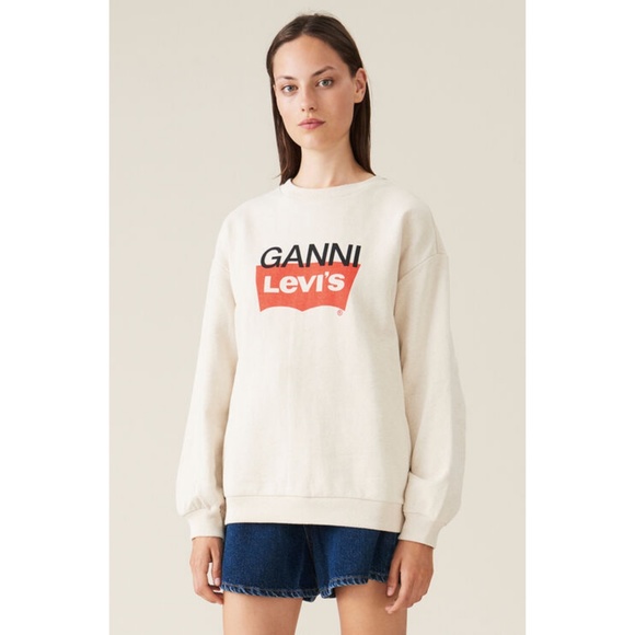 NEW Ganni x Levi's Snap Back Sweatshirt Nature Medium - Picture 7 of 17